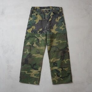 Vintage Pointer Mens Woodland Camo Double Knee Pants Straight Leg Green 33x27.5